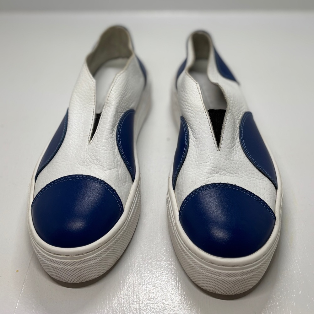 Luukaa White Blue Pebbled Leather Slip-On Sneaker Casual Artsy Sz EU 36 US 5.5-6 - Picture 3 of 11